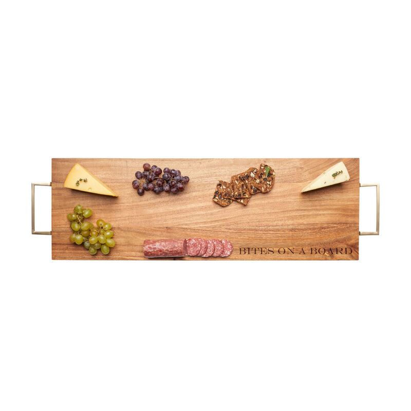 Acacia Wood Rectangular Plank Serving Board with Gold Handles image number 0