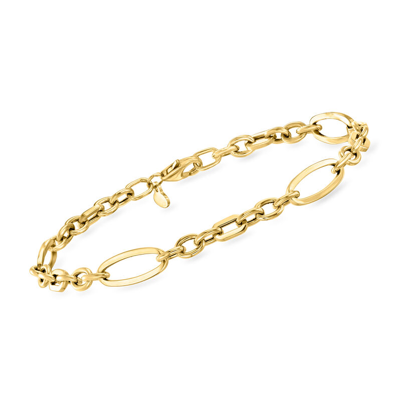 Italian 14kt Yellow Gold Alternating Cable and Paper Clip Link Bracelet image number 0