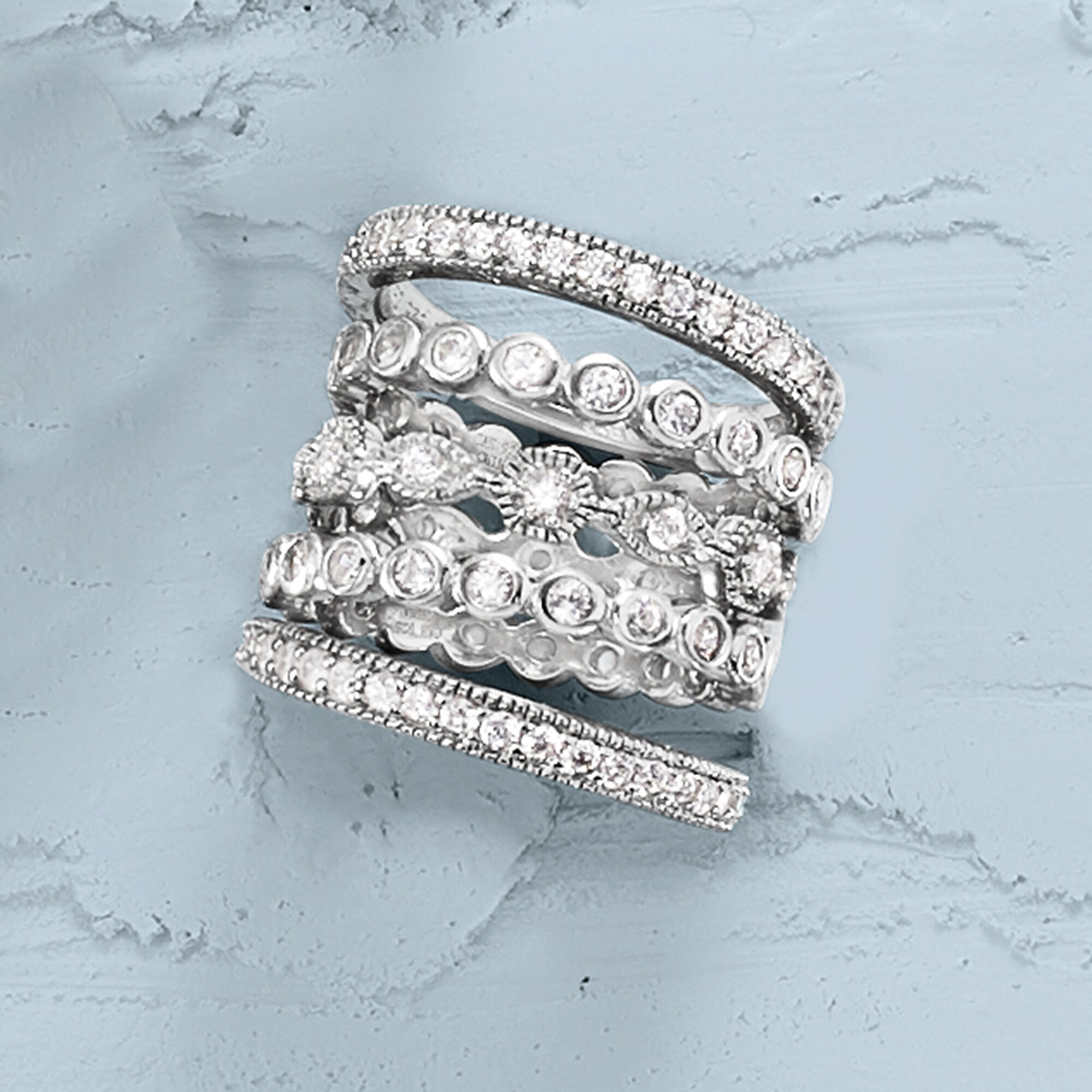 2.50 ct. t.w. CZ Jewelry Set: Five Eternity Bands in Sterling Silver