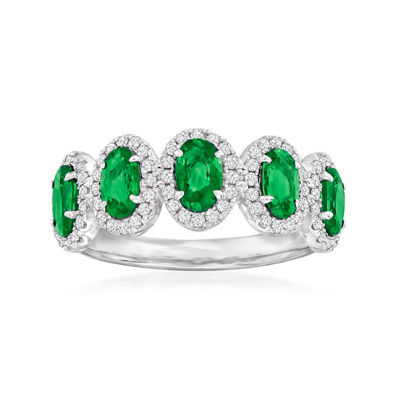 1.00 ct. t.w. Emerald Five-Stone Ring with .27 ct. t.w. Diamonds in 18kt White Gold. Size 7 image number 0