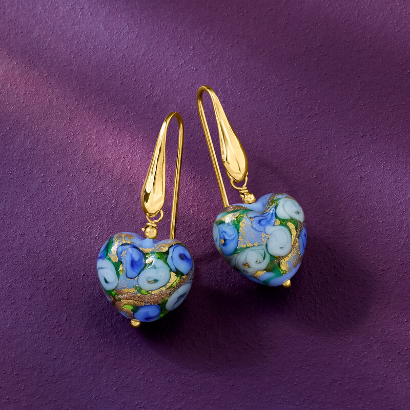 Italian Multicolored Murano Glass Heart Bead Drop Earrings with 18kt Gold Over Sterling image number 3