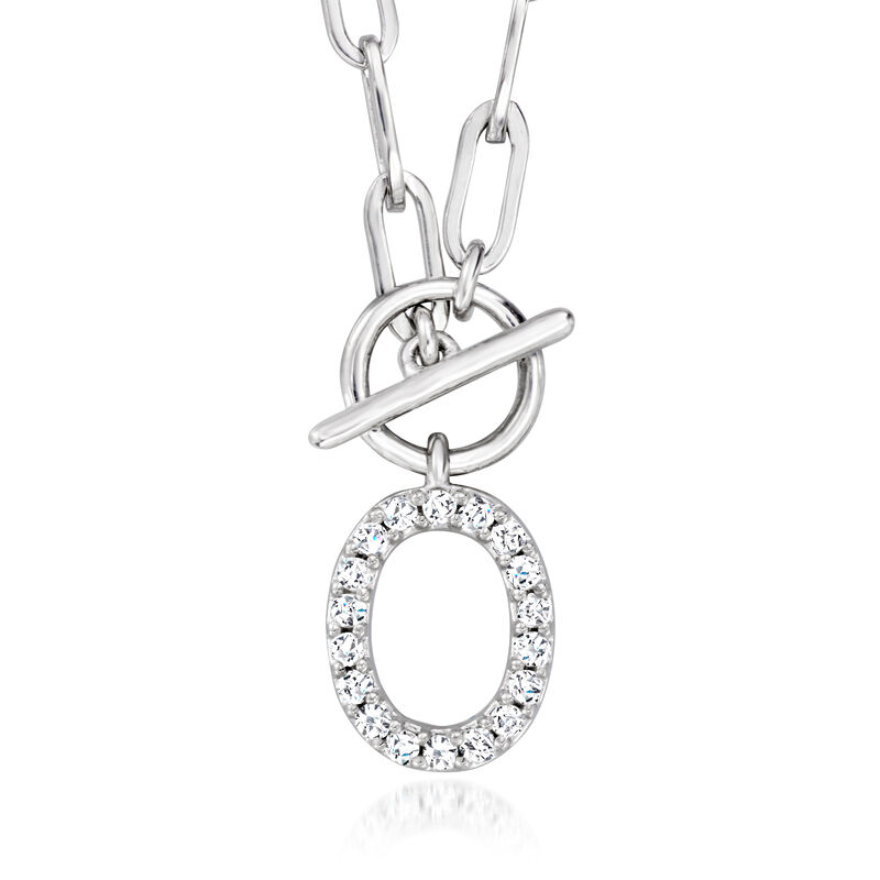 O - .10 ct. t.w. Diamond Initial Paper Clip Link Toggle Necklace in Sterling Silver. 16"   image number 0