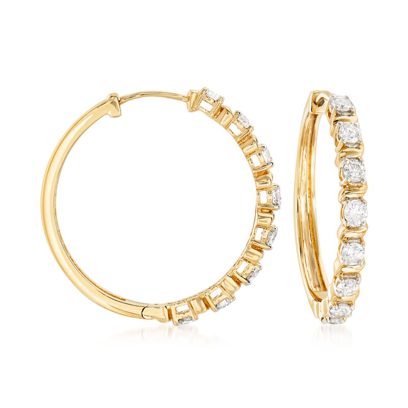 1.00 ct. t.w. Diamond Hoop Earrings in 14kt Yellow Gold. 1&quot; image number 0