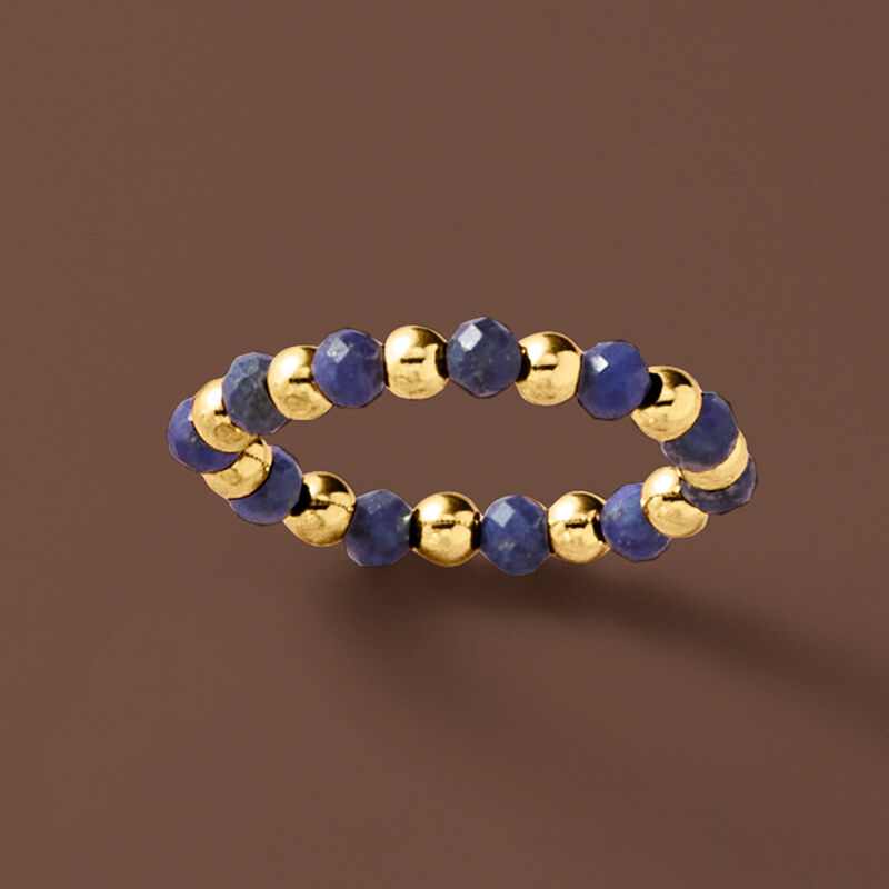 3-3.5mm Lapis Bead Stretch Ring with 14kt Yellow Gold image number 3
