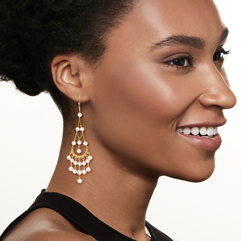 3.5-4.5mm Cultured Pearl Chandelier Earrings in 14kt Yellow Gold  image number 1