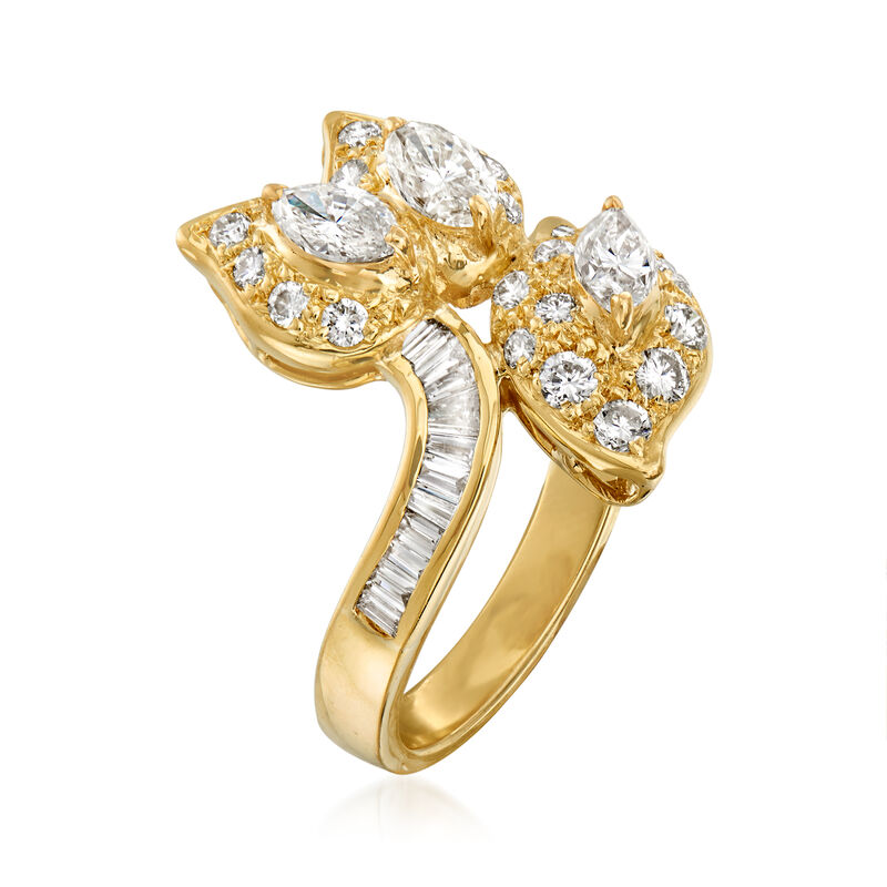 C. 1980 Vintage 1.55 ct. t.w. Diamond Leaf Ring in 18kt Yellow Gold. Size 6 image number 2