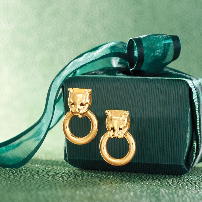 Andiamo 14kt Yellow Gold Over Resin Panther Head Doorknocker Earrings image number 5