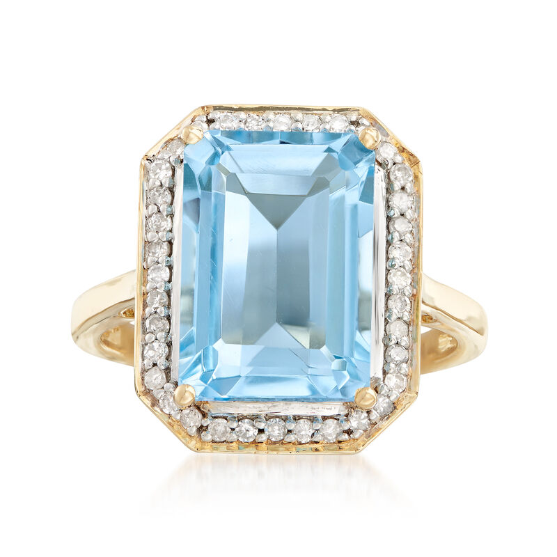 6.25 Carat Blue Topaz Ring with .23 ct. t.w. Diamonds in 14kt Yellow Gold image number 0