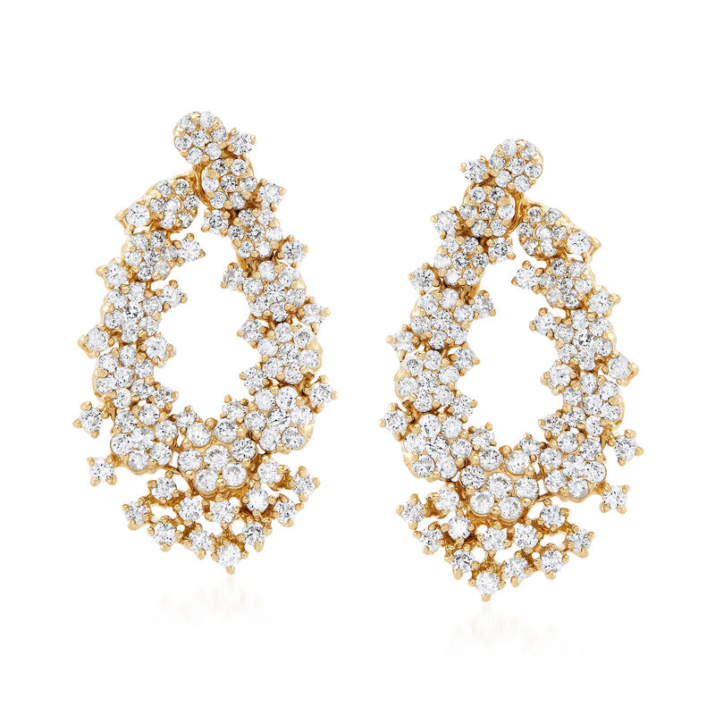 4.55 ct. t.w. Diamond Floral Drop Earrings in 14kt Yellow Gold image number 0