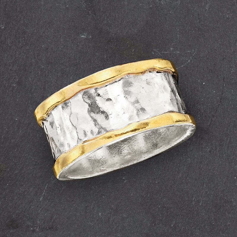 Sterling Silver and 14kt Yellow Gold Hammered Ring image number 4