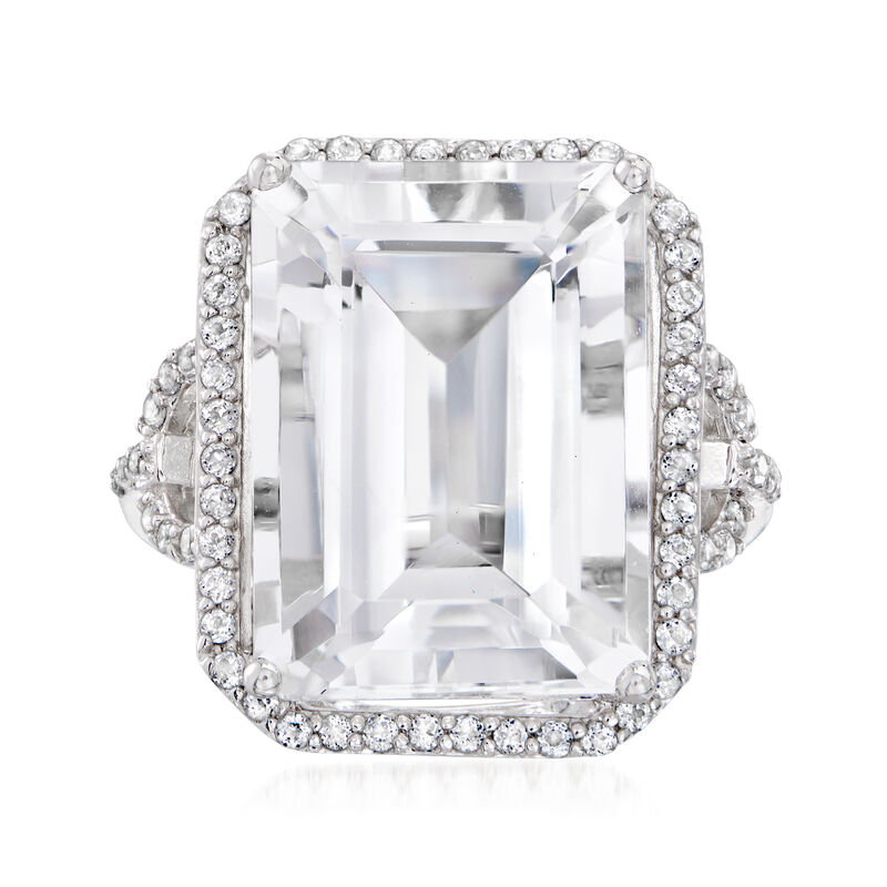 16.00 Carat Rock Crystal Ring with .60 ct. t.w. White Topaz in Sterling Silver image number 0