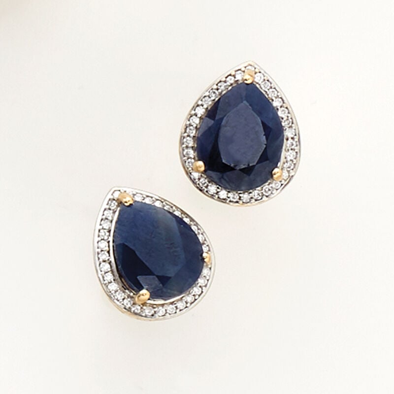 5.25 ct. t.w. Madagascar Sapphire and .15 ct. t.w. Diamond Earrings in 14kt Yellow Gold with White Rhodium. Pst image number 2