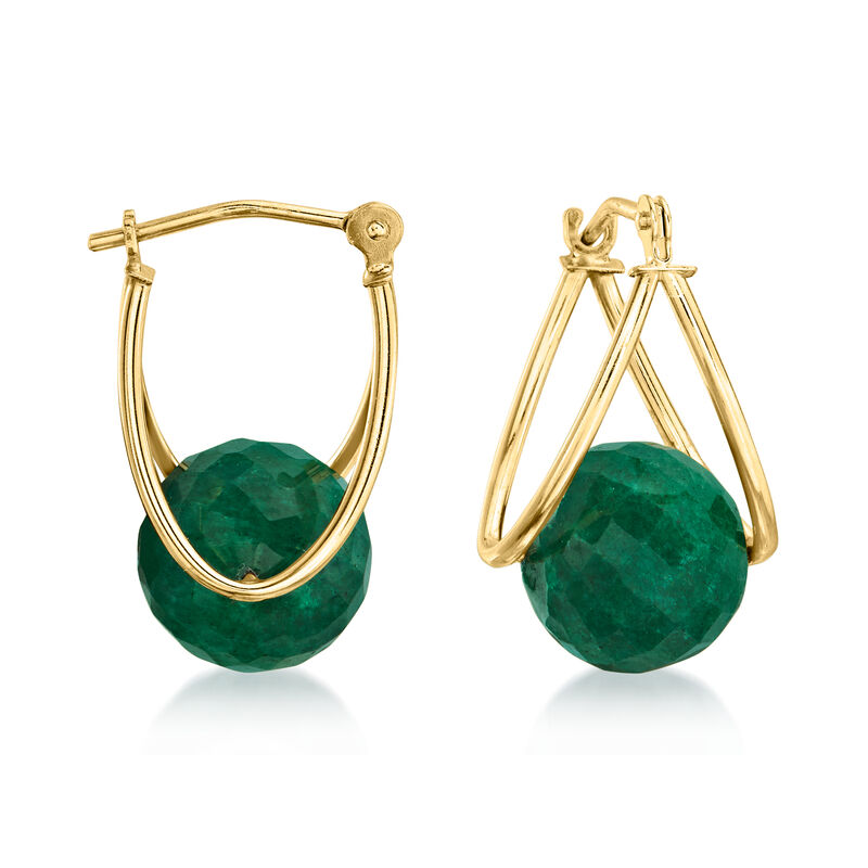 10.00 ct. t.w. Emerald Bead Double-Hoop Earrings in 14kt Yellow Gold. 3/4" image number 0