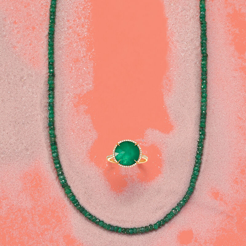 50.00 ct. t.w. Emerald Bead Necklace in 14kt Yellow Gold image number 2