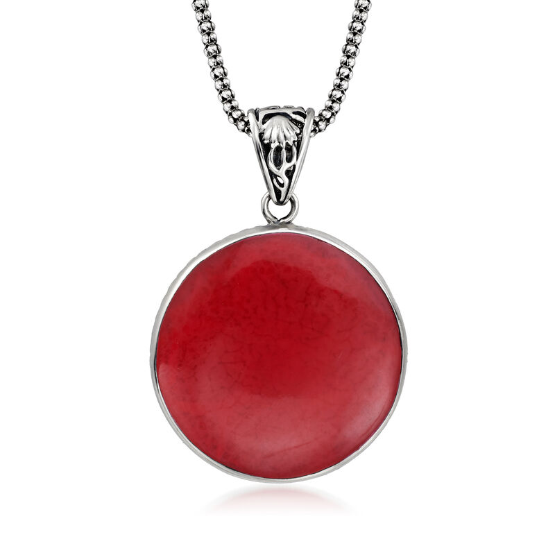 Red Coral Bali-Style Reversible Sea Life Pendant Necklace in Sterling Silver. 18&quot; image number 2