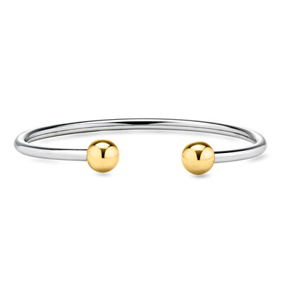 Italian Sterling Silver and 18kt Gold Over Sterling Ball Cuff Bracelet