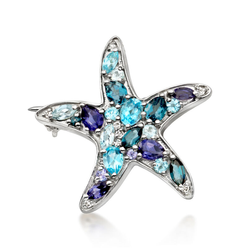 1.68 ct. t.w. Multi-Gemstone Starfish Pin/Pendant Necklace in Sterling Silver. 18" image number 2