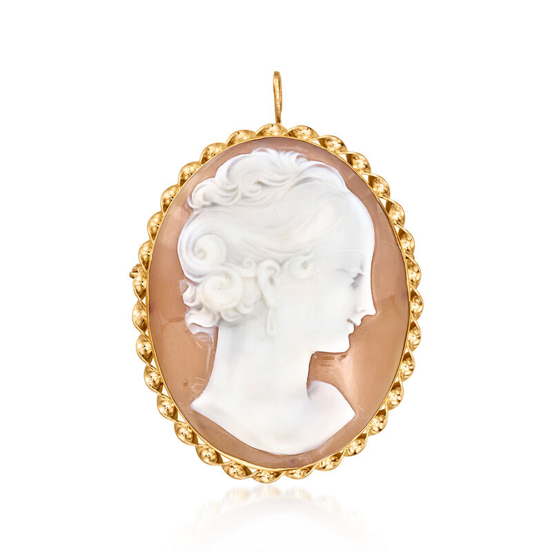 C. 1970 Vintage Brown Shell Cameo Pin/Pendant in 10kt Yellow Gold  image number 0
