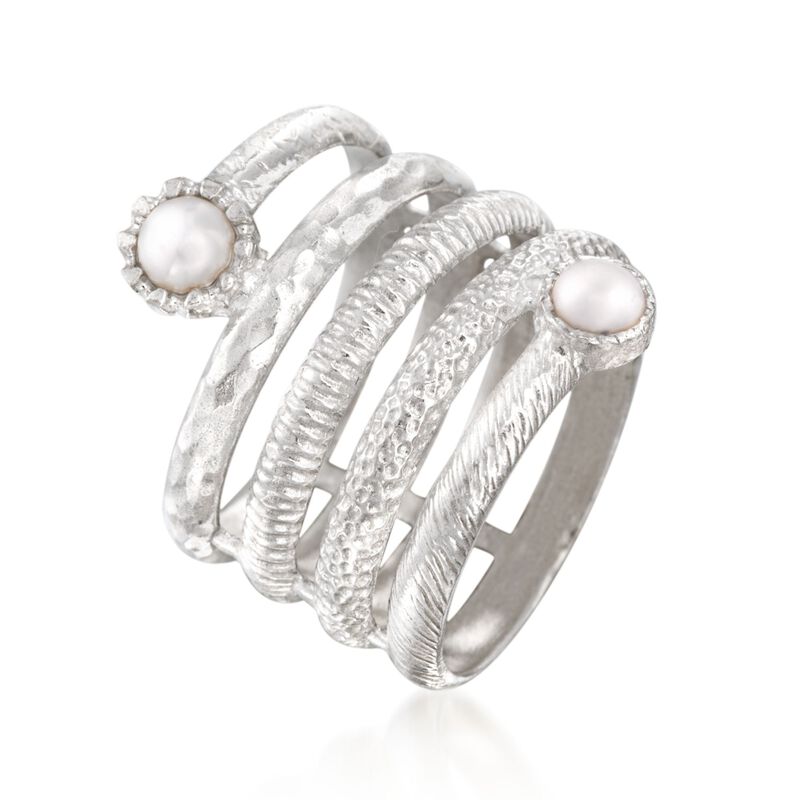 4mm Cultured Pearl Spiral Ring in Sterling Silver image number 2