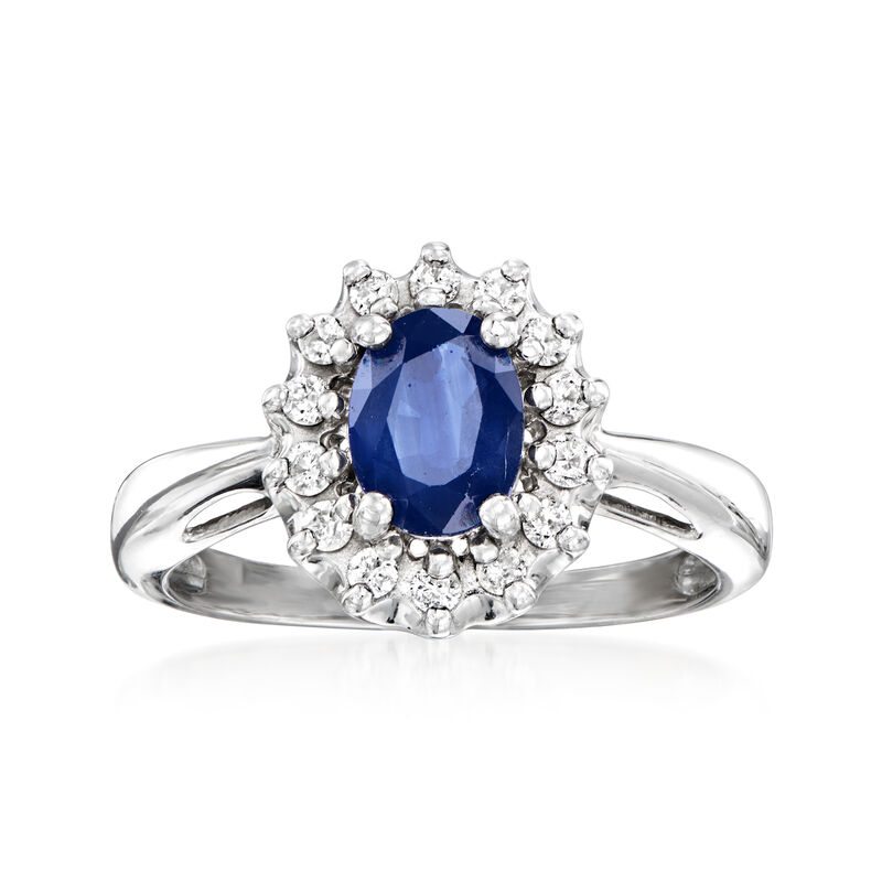 C. 1990 Vintage 1.00 Carat Sapphire and .25 ct. t.w. Diamond Ring in 14kt White Gold. Size 5.75 image number 0
