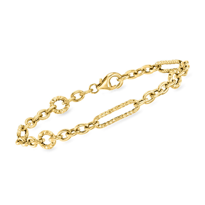 Italian 14kt Yellow Gold Cable and Paper Clip Link Bracelet image number 0