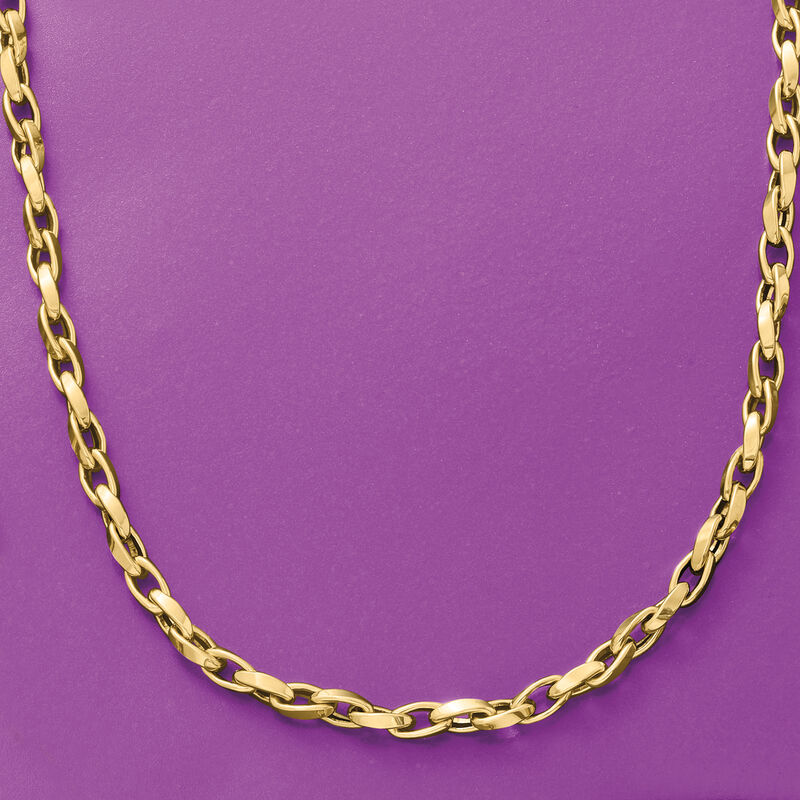Italian 3mm 14kt Yellow Gold Elongated Cable-Link Necklace image number 2