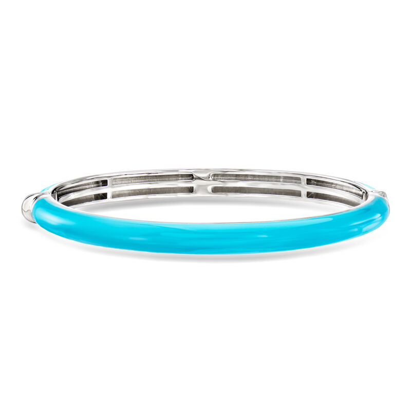 Belle Etoile "Pure" Turquoise Enamel Bangle Bracelet in Sterling Silver. 7" image number 0