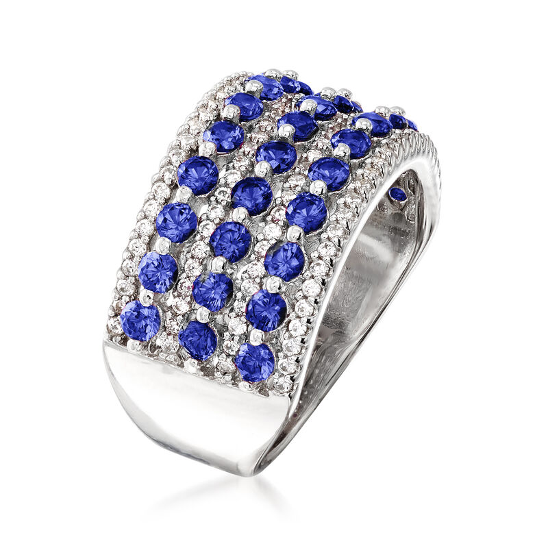 2.90 ct. t.w. Simulated Sapphire and .54 ct. t.w. CZ Multi-Row Ring in Sterling Silver image number 2