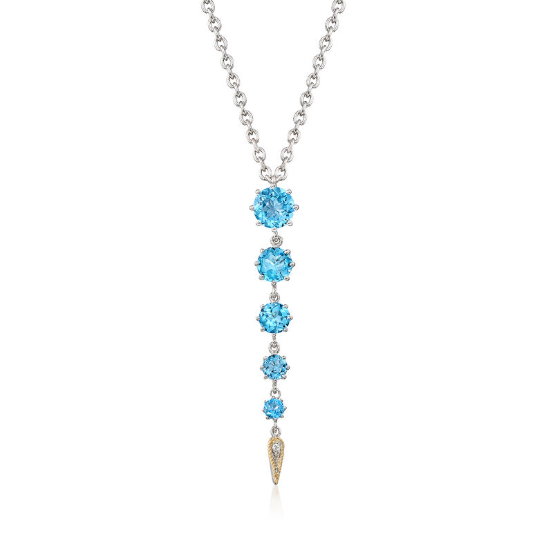 Andrea Candela &quot;Fugaz&quot; 5.64 ct. t.w. Blue Topaz and Diamond Drop Necklace in 18kt Gold and Sterling . 17&quot; image number 1