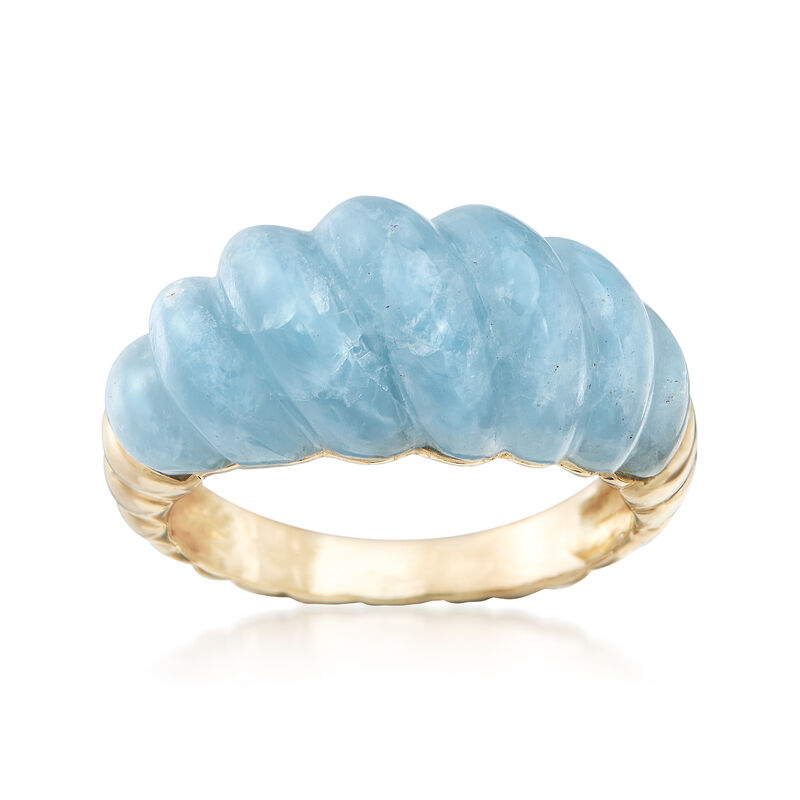 12.00 Carat Milky Aquamarine Shrimp Ring in 14kt Yellow Gold image number 0