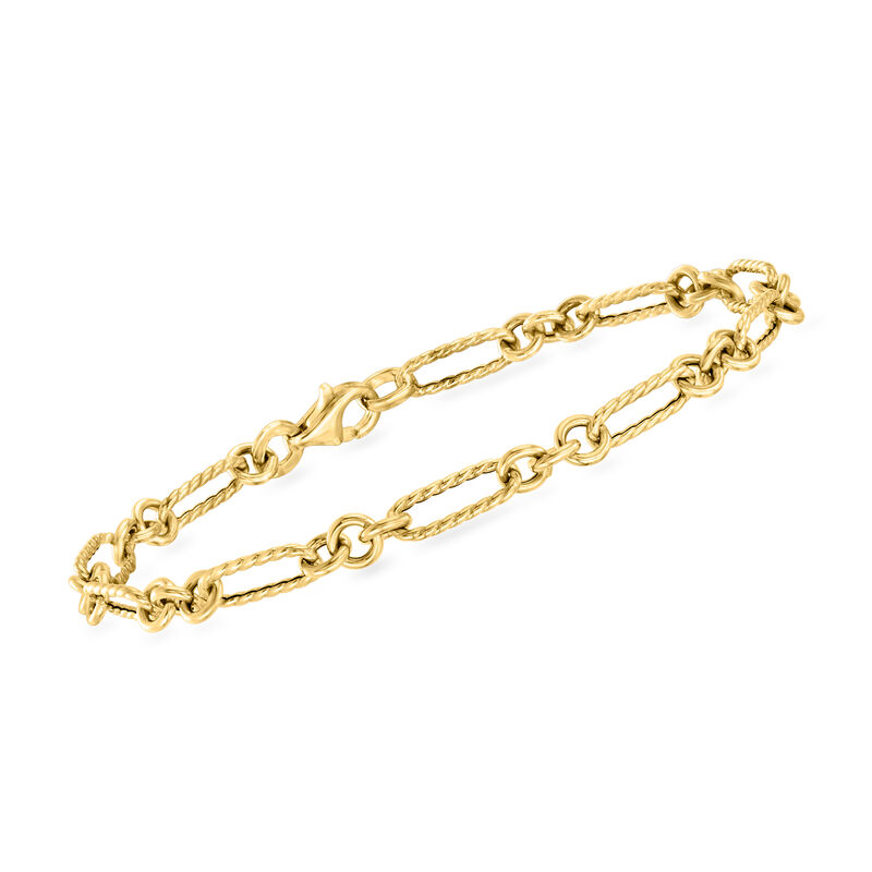 Phillip Gavriel &quot;Italian Cable&quot; 14kt Yellow Gold Alternating Cable and Paper Clip Link Bracelet. 7&quot; image number 0