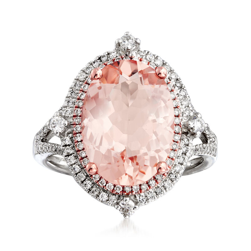 5.75 Carat Morganite and .45 ct. t.w. Diamond Ring in 14kt Two-Tone Gold image number 0