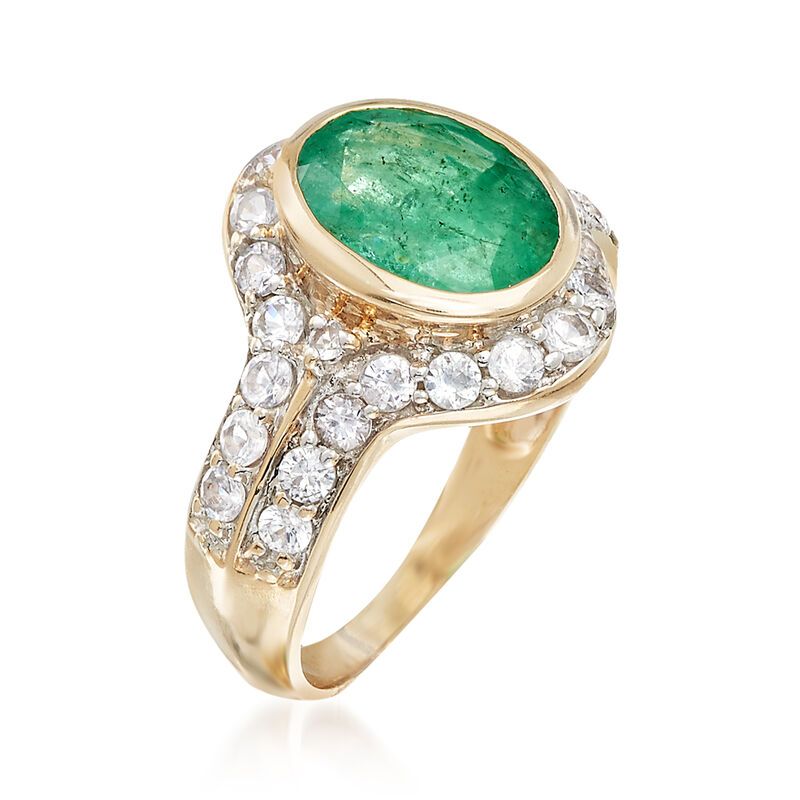 2.50 Carat Emerald and 1.30 ct. t.w. White Sapphire Ring in 14kt Yellow Gold image number 2