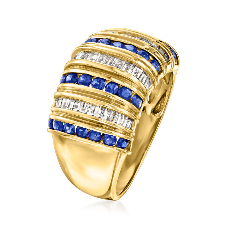 .50 ct. t.w. Sapphire and .41 ct. t.w. Diamond Striped Ring in 14kt Yellow Gold image number 2