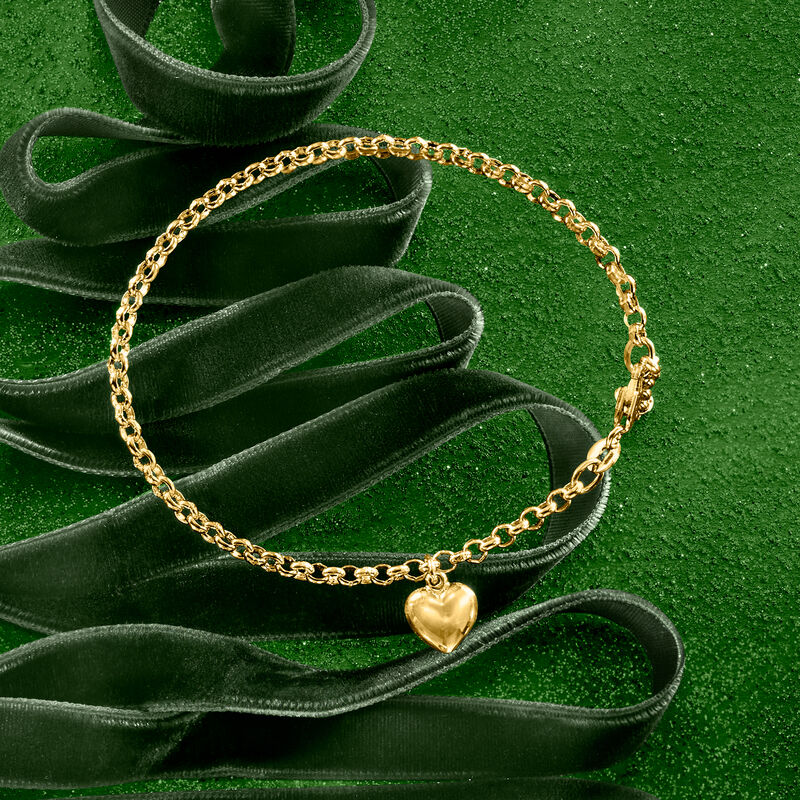 Italian 18kt Yellow Gold Heart Charm Bracelet. 6.25&quot; image number 2