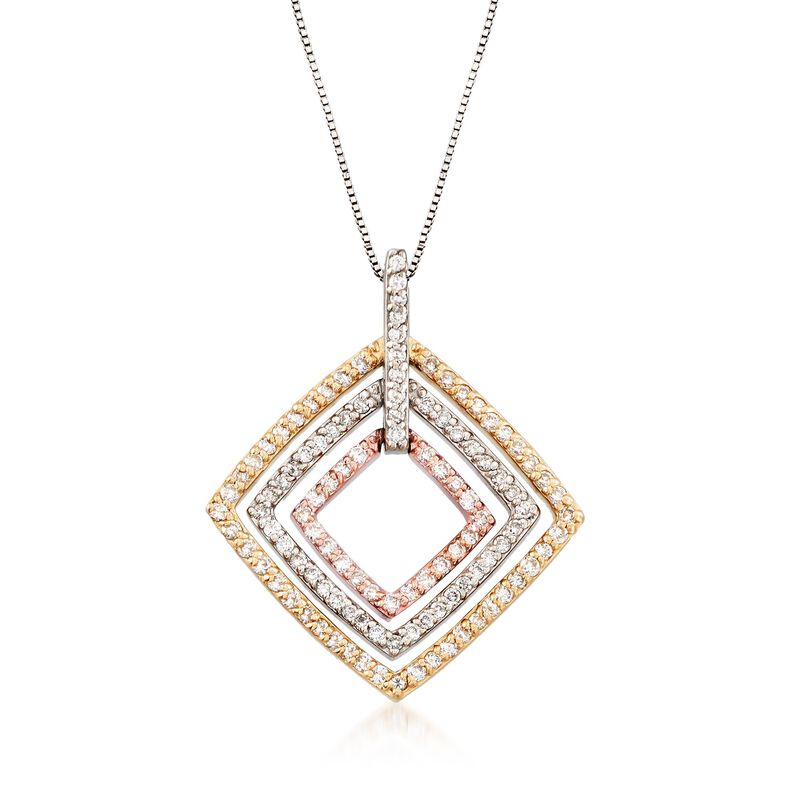 C. 1990 Vintage 1.35 ct. t.w. Diamond Open-Space Square Pendant Necklace in 14kt Tri-Colored Gold image number 0