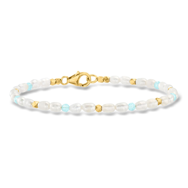 3x5mm Cultured Pearl and 3mm Amazonite Bead Station Bracelet with 18kt Gold Over Sterling image number 0