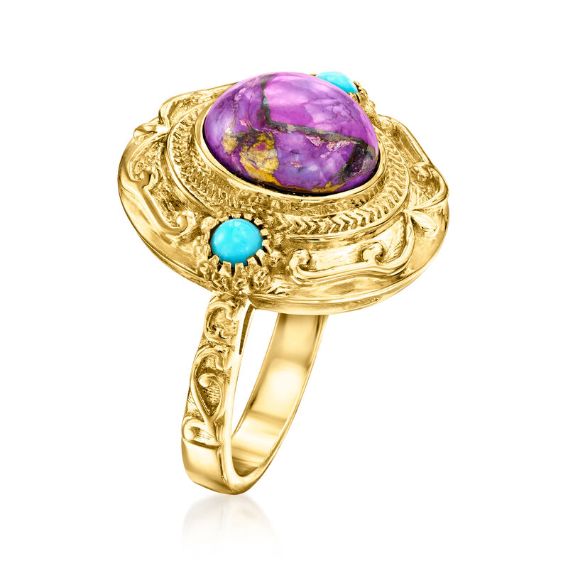 Purple and Blue Turquoise Ring in 18kt Gold Over Sterling image number 2
