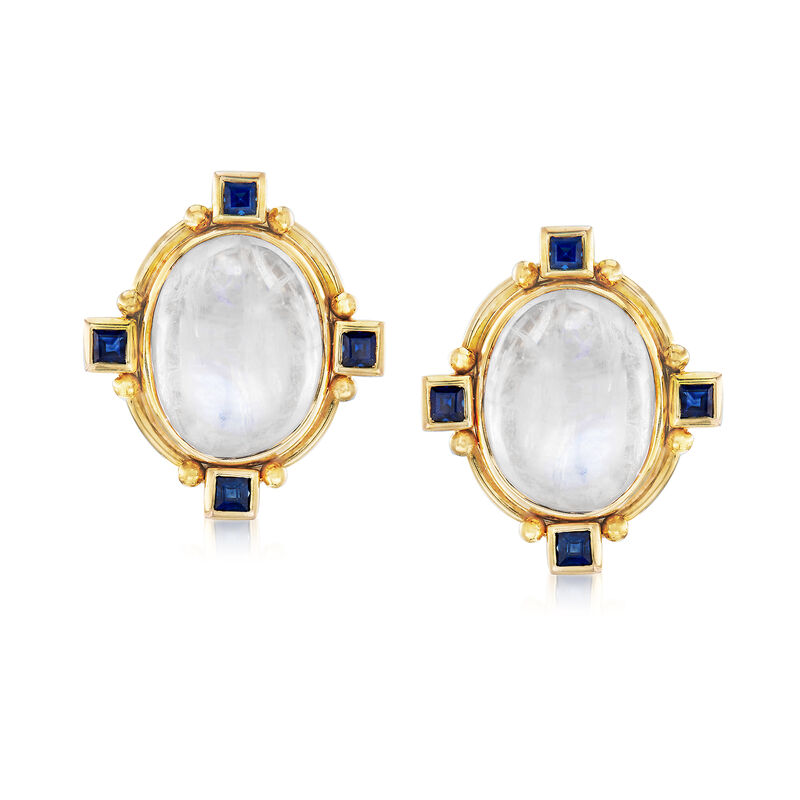 Mazza Moonstone and .96 ct. t.w. Sapphire Earrings in 14kt Yellow Gold image number 0
