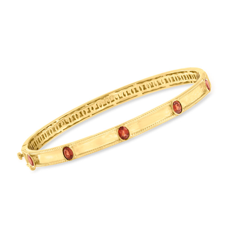 .90 ct. t.w. Garnet Station Bangle Bracelet in 18kt Gold Over Sterling image number 0