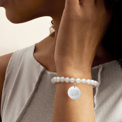8-8.5mm Cultured Pearl Bracelet with Removable Sterling Silver Personalized Disc Charm