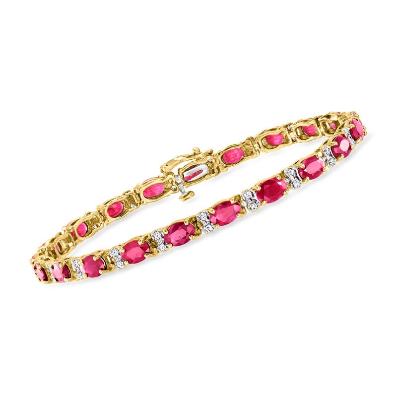 C. 1980 Vintage 9.50 ct. t.w. Ruby and .65 ct. t.w. Diamond Bracelet in 14kt Yellow Gold. 7.25&quot; image number 0