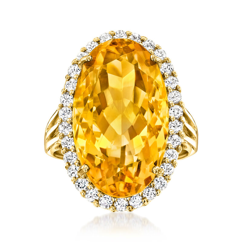 11.90 Carat Citrine and .95 ct. t.w. White Topaz Ring in 14kt Gold Over Sterling Silver. Size 5 image number 0