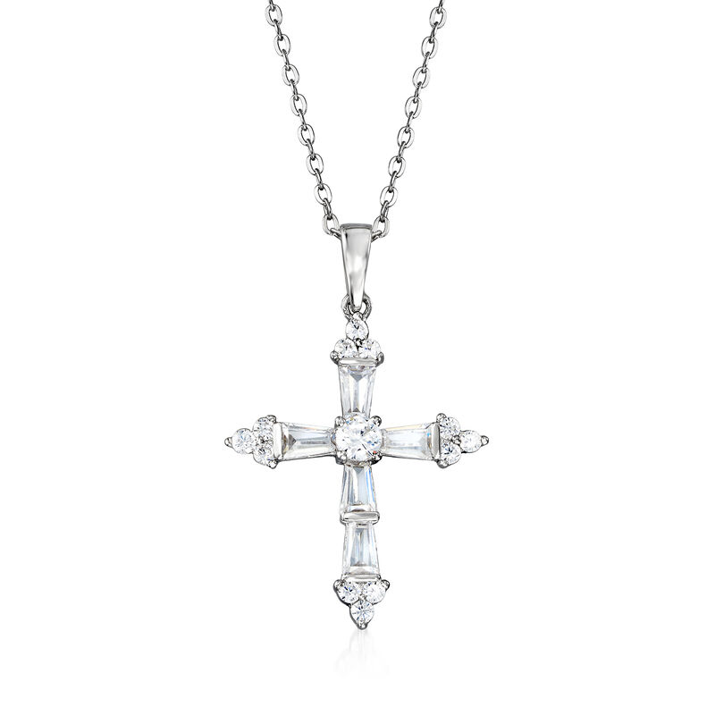1.20 ct. t.w. CZ Cross Pendant Necklace in Sterling Silver image number 0