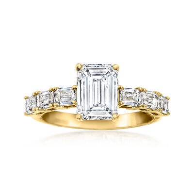 3.00 ct. t.w. Emerald-Cut Lab-Grown Diamond Ring in 14kt Yellow Gold