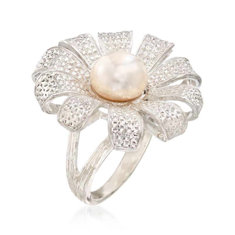 9-9.5mm Cultured Pearl Flower Ring in Sterling Silver image number 3