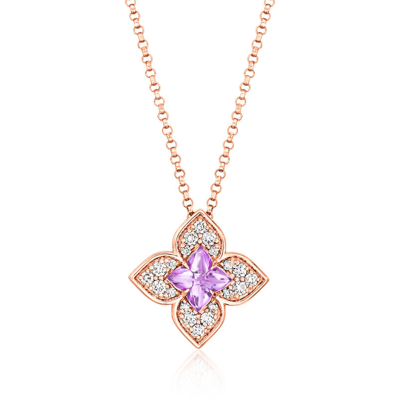 Roberto Coin "Venetian Princess" .40 Carat Amethyst and .17 ct. t.w. Diamond Necklace in 18kt Rose Gold. 15.75" image number 1