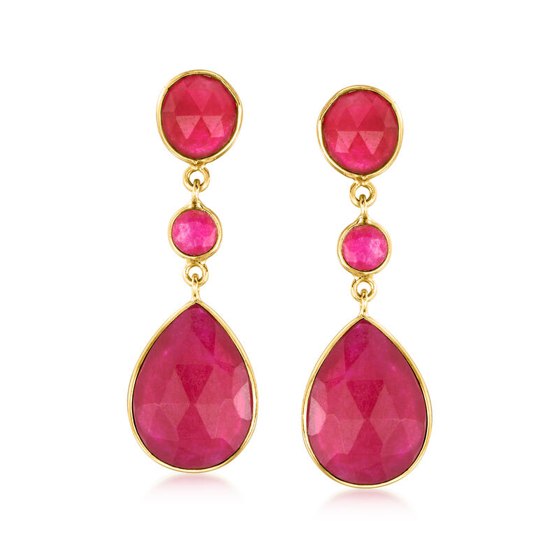 23.20 ct. t.w. Pink Quartz Drop Earrings in 18kt Gold Over Sterling image number 0