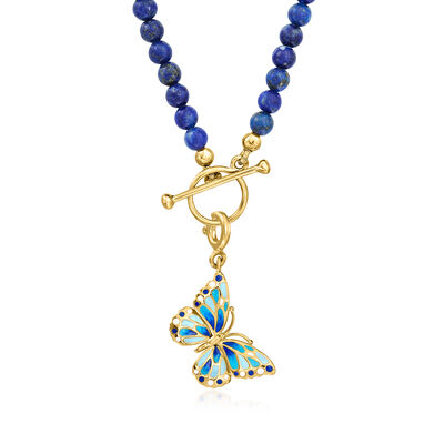 Tonal Blue and White Enamel Butterfly Charm in 18kt Gold Over Sterling