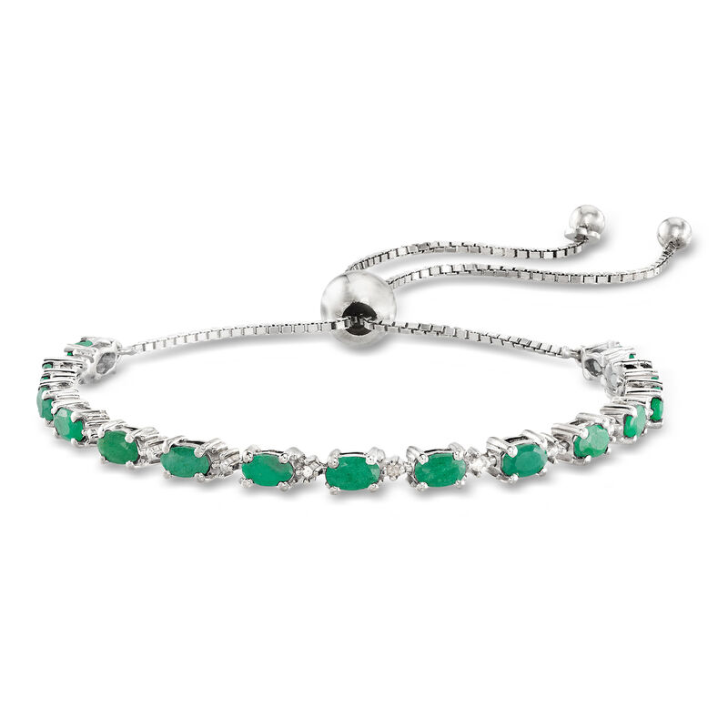 4.50 ct. t.w. Emerald Bolo Bracelet with Diamonds in Sterling Silver image number 0